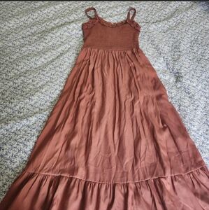 Women's Rusty Pink MAXI Dress - SHEIN With Spaghetti Strap & Ruffle Trim